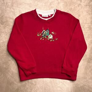 Vintage Y2K Studio Works Sport Embroidered Bird House Holiday Sweater Christmas
